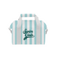 Striped cooler bag with 'Swim Club' text on a white background